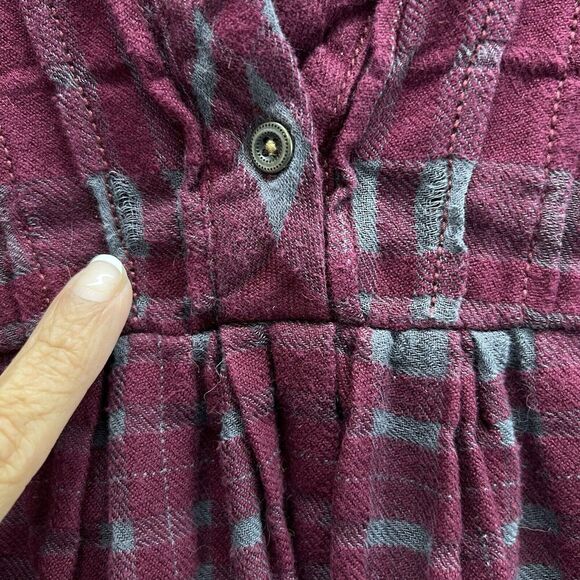 Free People Baby Blues Plaid Tunic Top Small Flannel Burgundy Pockets - Picture 6 of 16
